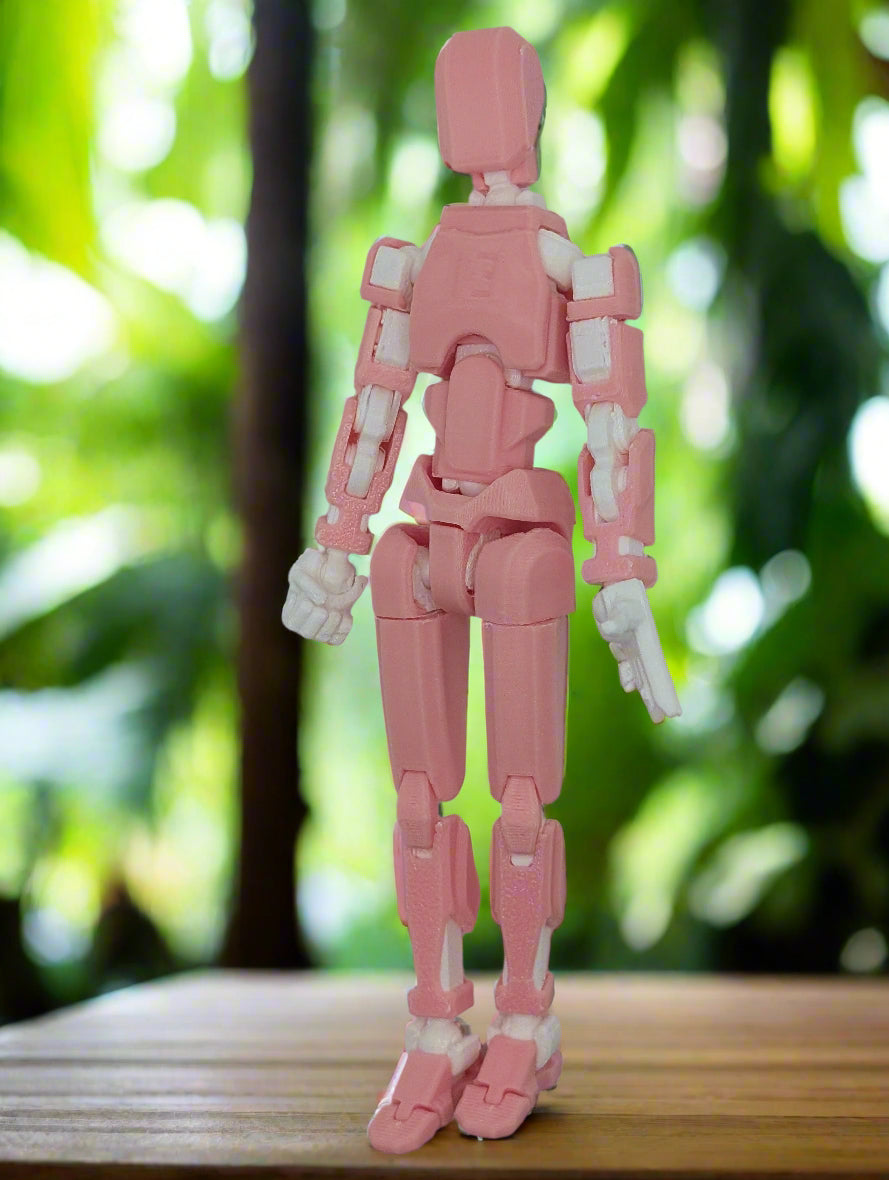 Pink robot figure on a pink background