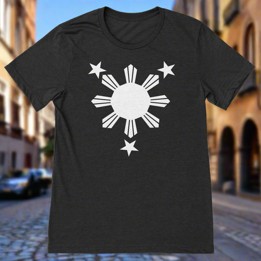 Heather black shirt with white Philippines Sun Star print in the center