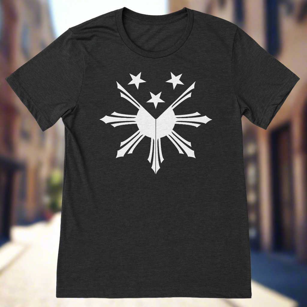 Heather black shirt with white Philippines Sun Star print in the center