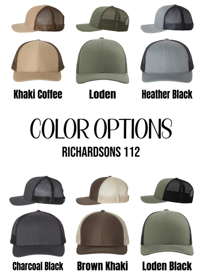 Color options for Richardson caps displayed on a white background