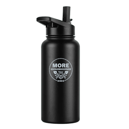 MORE-MTB 32oz Engraved Black Hydro Water Bottle (Straw & Spout Lids)