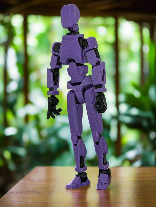 Purple robot figure on a light purple background