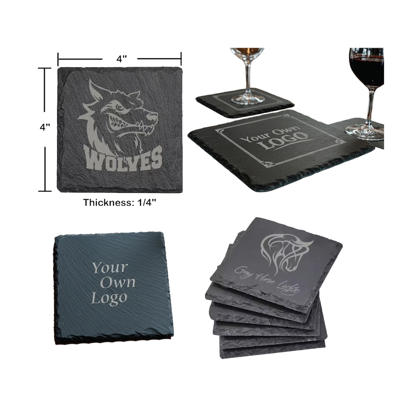 Laser Engraved Custom Square Slate Coasters