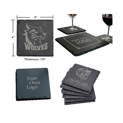 Laser Engraved Custom Square Slate Coasters