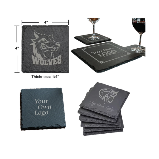 Laser Engraved Custom Square Slate Coasters