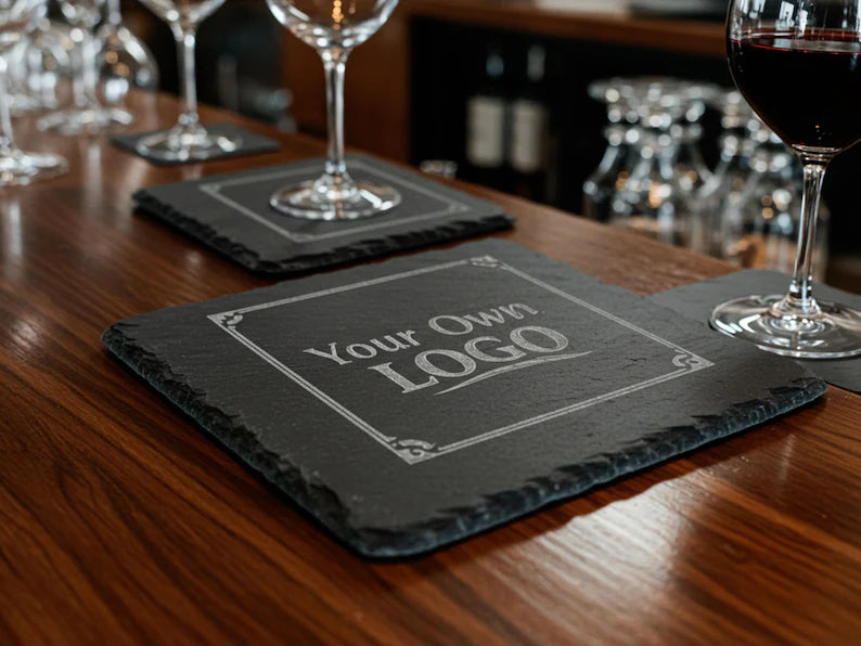 Laser Engraved Custom Square Slate Coasters
